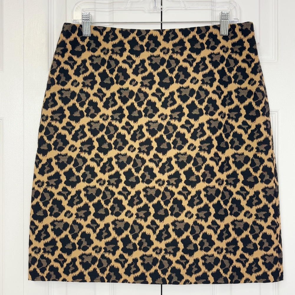 NWT Talbots Tan Brown Leopard Spot Animal Print Jacquard Skirt 8